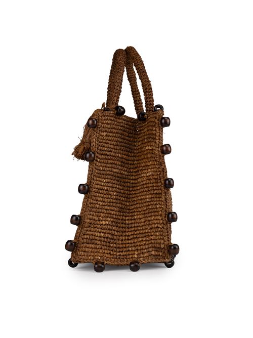 Borsa Colette in rafia con perline di legno Marrone Mc2 Saint Barth | COLETTE RAFFIA01109H BEADS 19 EMB